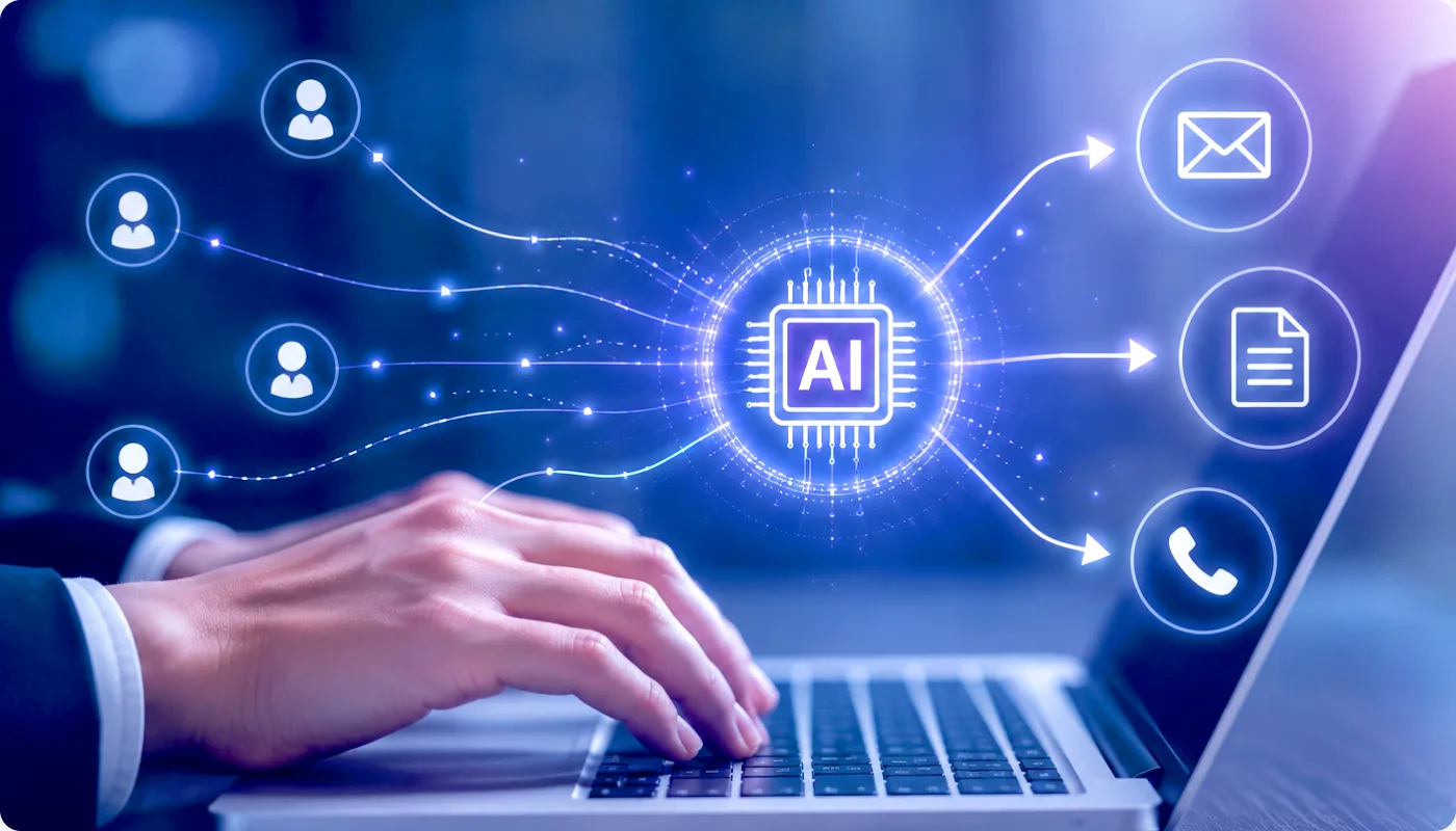 AIが訪問者を資料請求や問い合わせへ案内するイメージ